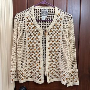 Curio Beaded Crochet Cardigan in Cream
